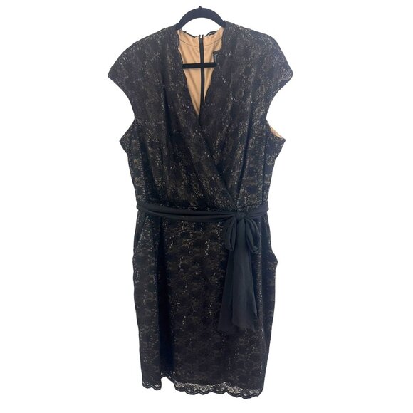 Alex Evenings Black Sparkly Scalloped Dress w/Tie Pockets Size 24W 3X Plus Size - Picture 3 of 12